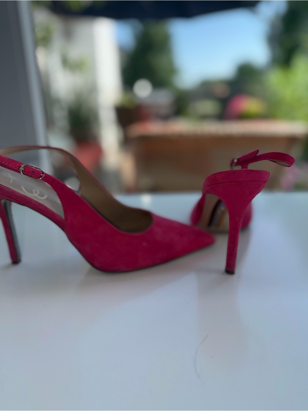 Stuart Weitzman Fuchsia Suede Pointed-Toe Slingback Stilettos